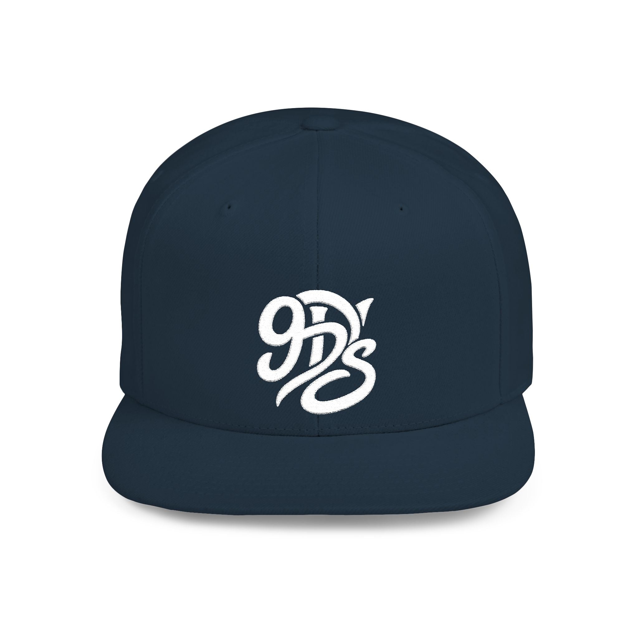 Flat Bill Snapback Hat — 9D’s Script Logo Embroidered Cap