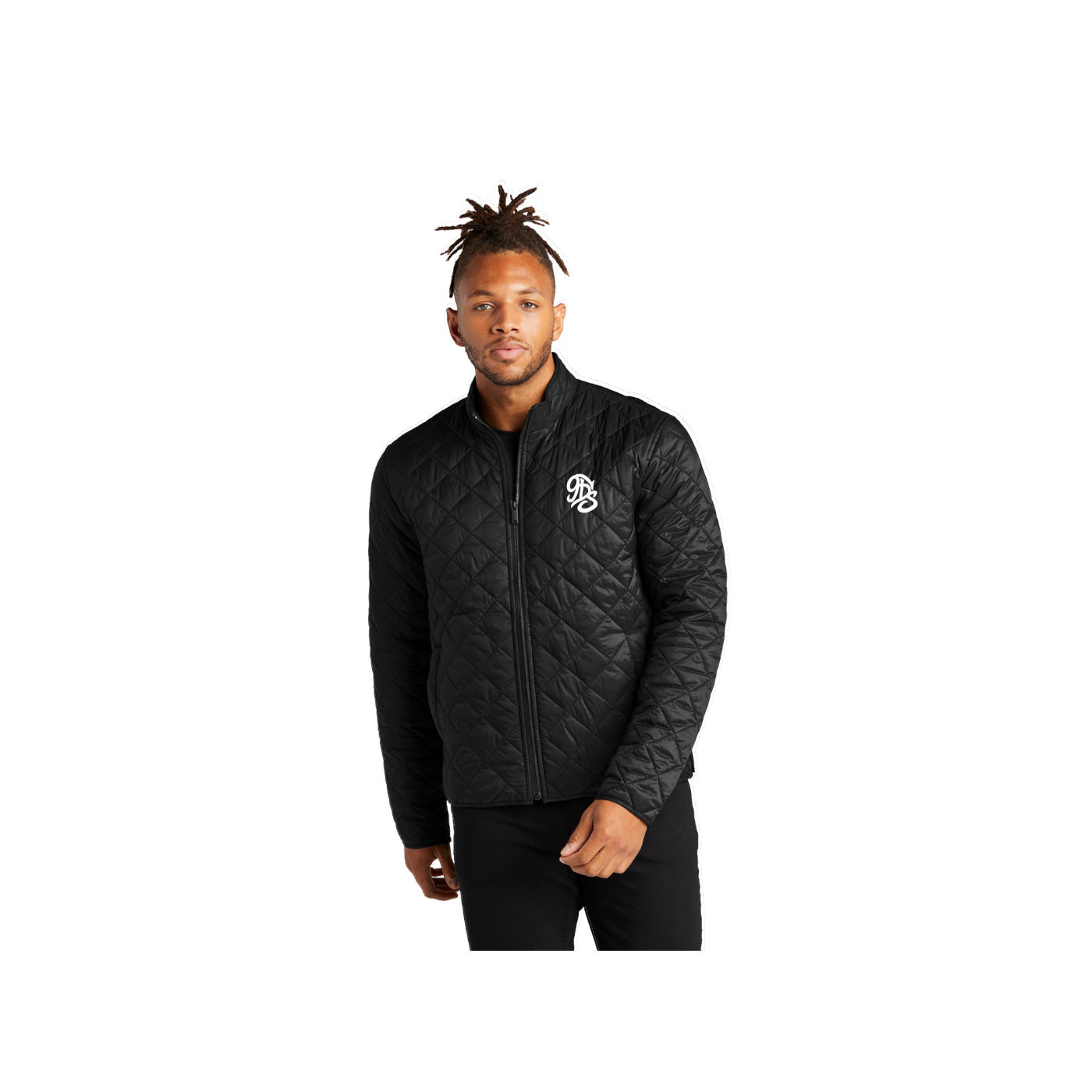 Quilted Full-Zip Jacket with Embroidered Monogram — Classic Black Outerwear
