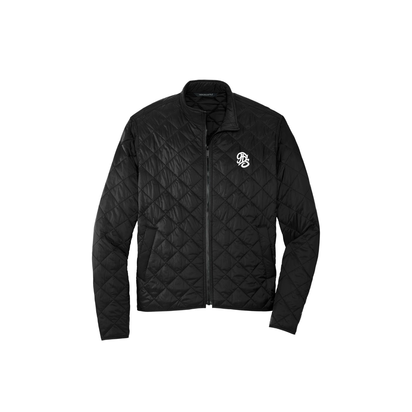 Quilted Full-Zip Jacket with Embroidered Monogram — Classic Black Outerwear