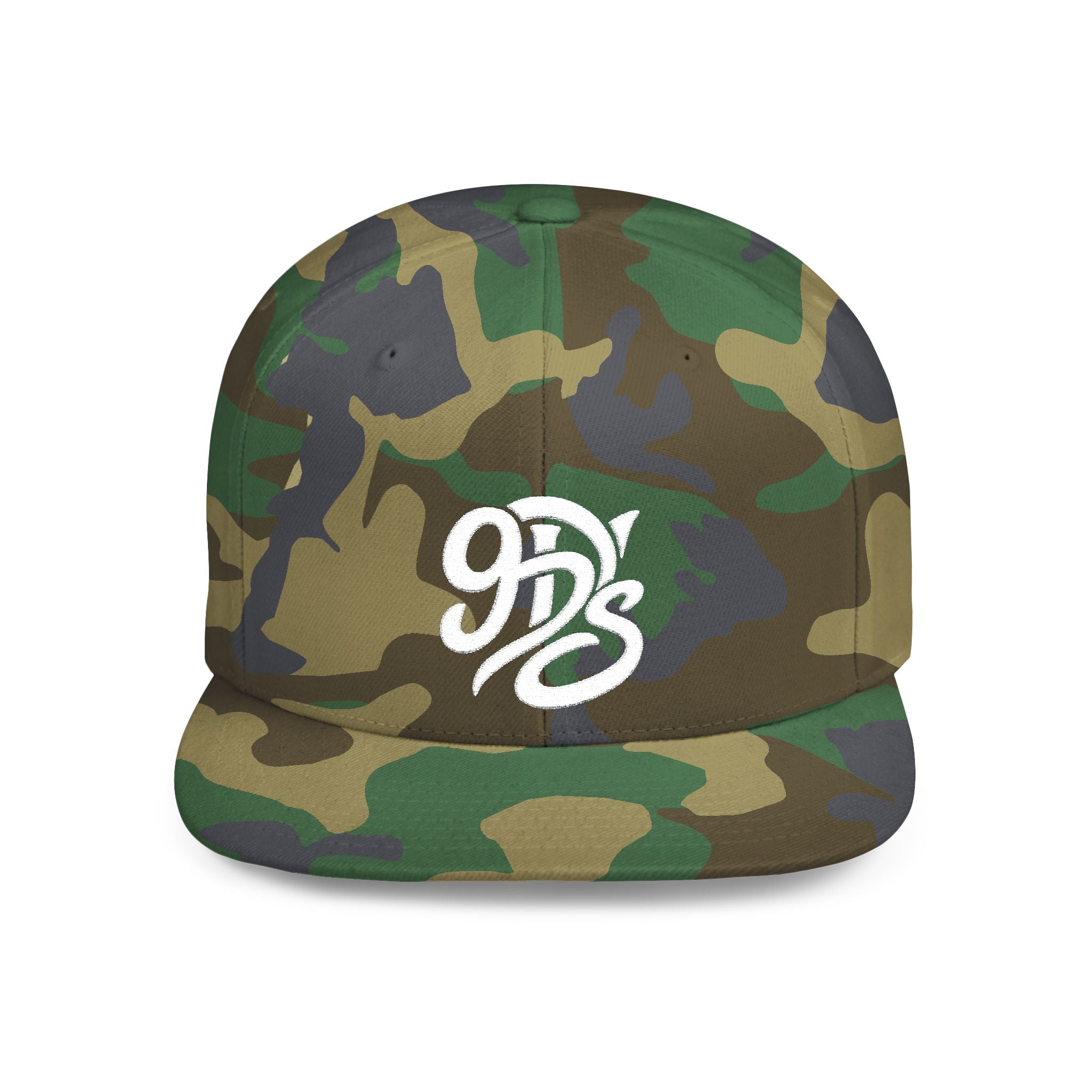 Flat Bill Snapback Hat — 9D’s Script Logo Embroidered Cap