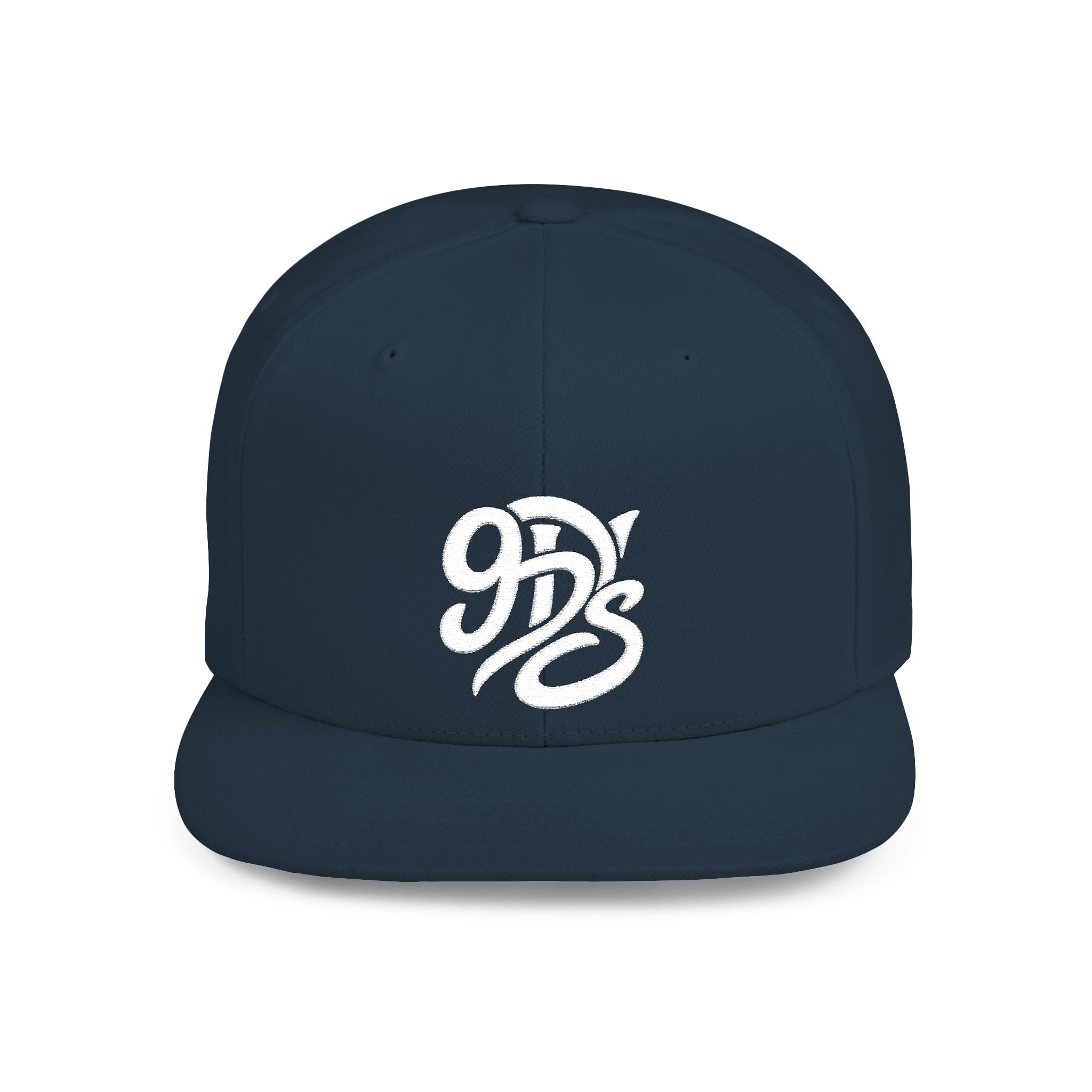 Flat Bill Snapback Hat — 9D’s Script Logo Embroidered Cap